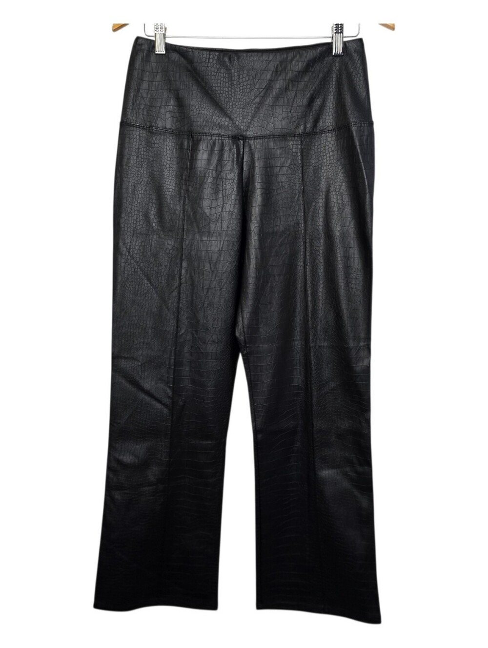 Joie Black Croc Embossed Faux Leather Pants High Rise Straight Leg Luxe Sz M